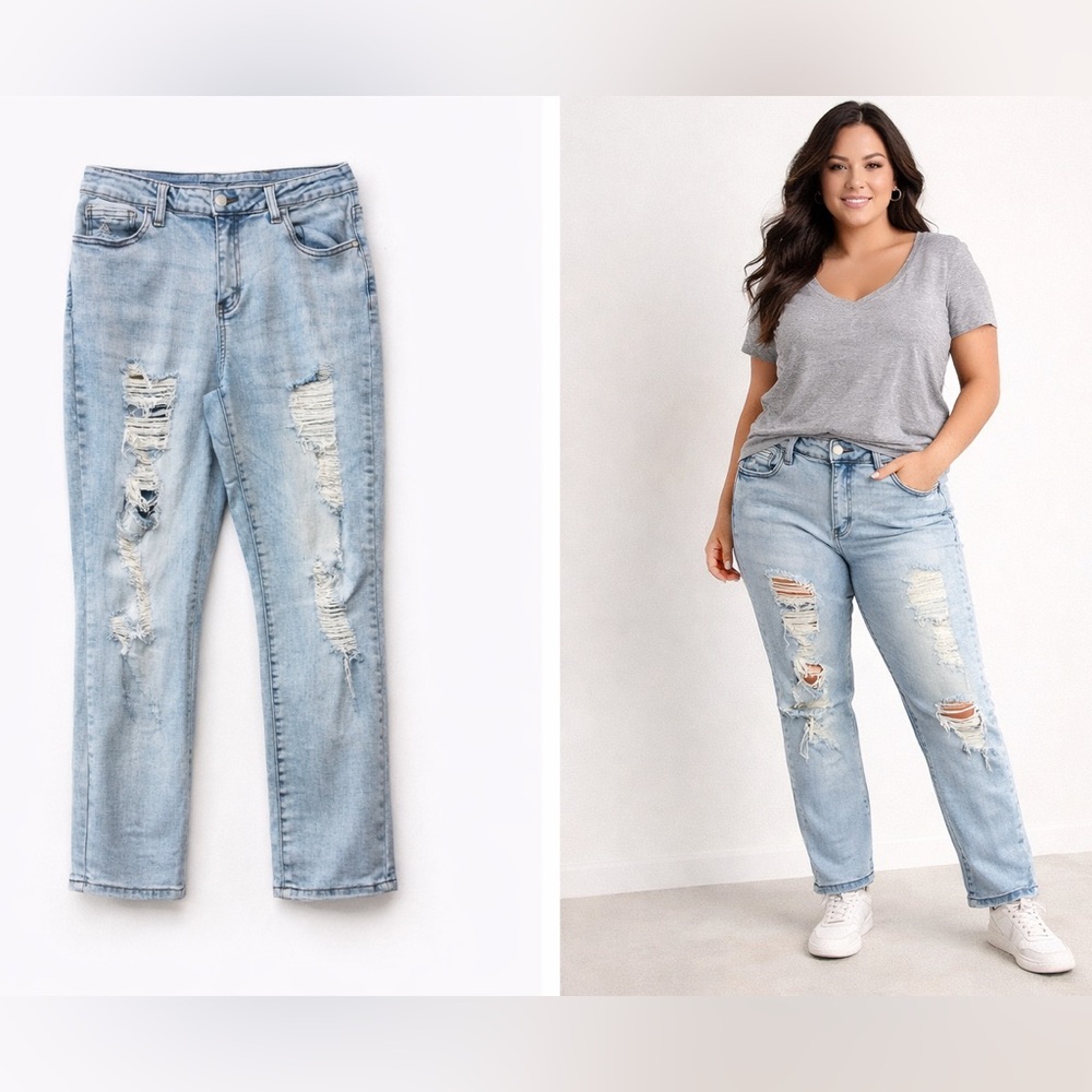 Judy Blue Distressed Boyfriend Light Wash 15/32 Skater Grunge Y2K Distressed